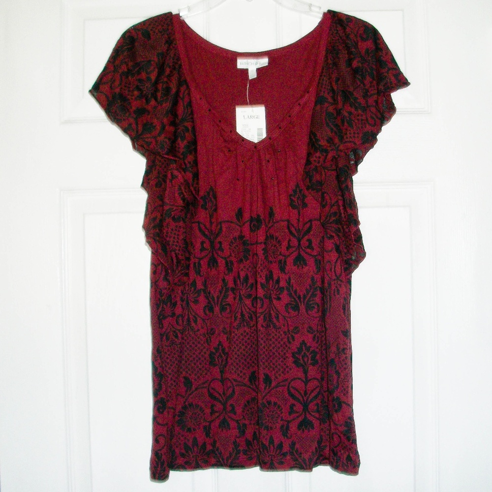 New! Fashion Bug Floral Flutter Sleeve Top Size: L